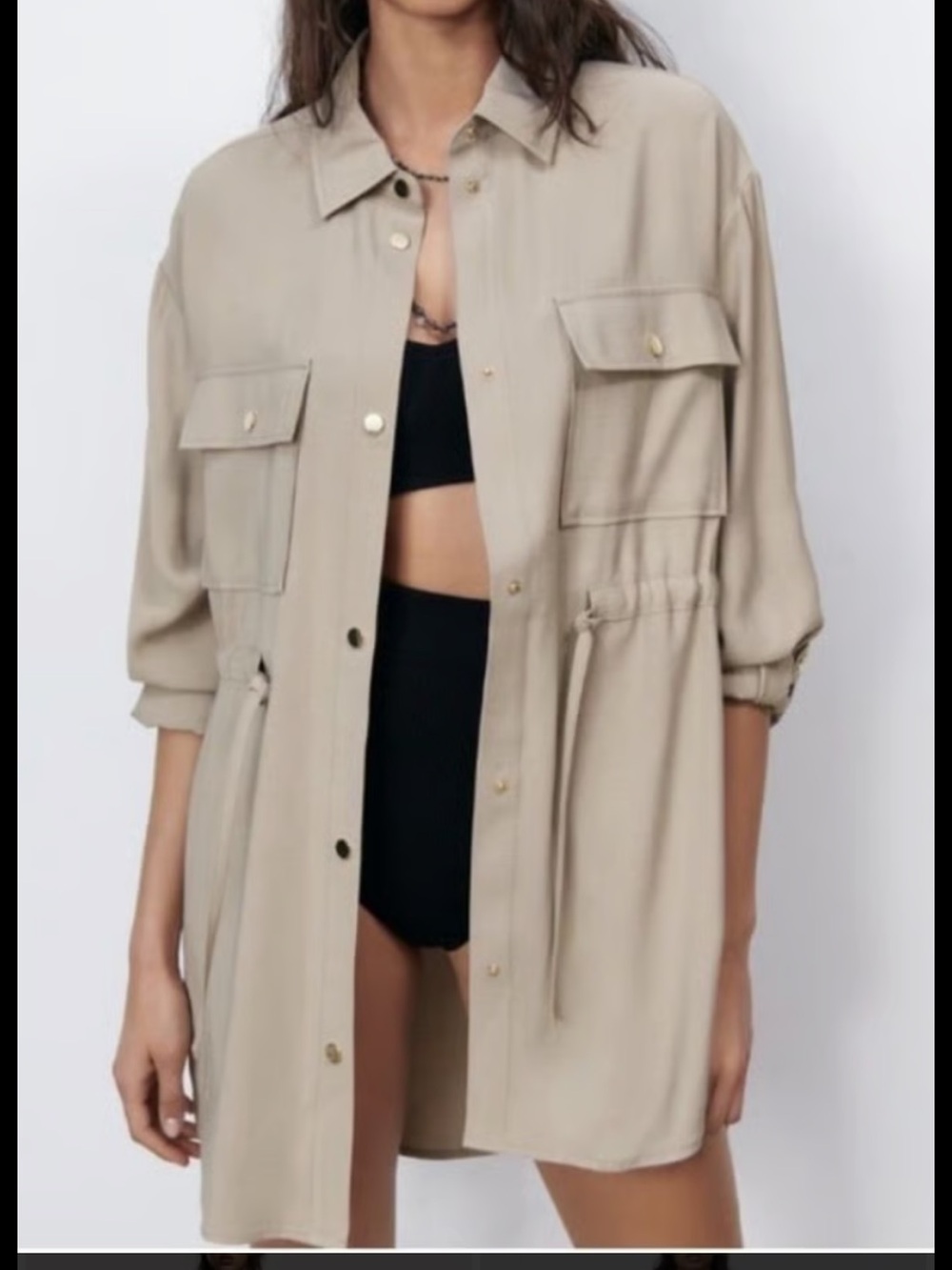 Zara Beige Utility Shirt Jacket